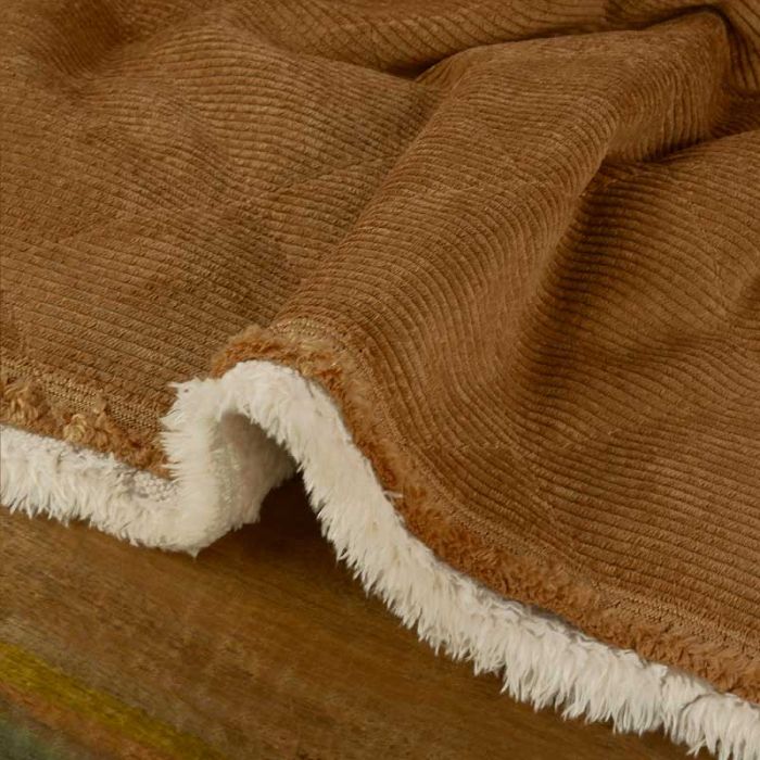 Tissu matelassé velours fausse fourrure - marron camel x 10 cm