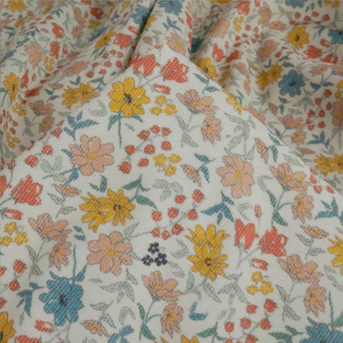 Tissu velours milleraies fleurs pastel - écru x 10 cm