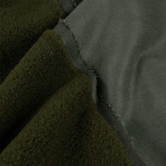 Tissu suédine envers sherpa fausse fourrure - vert kaki x 10 cm