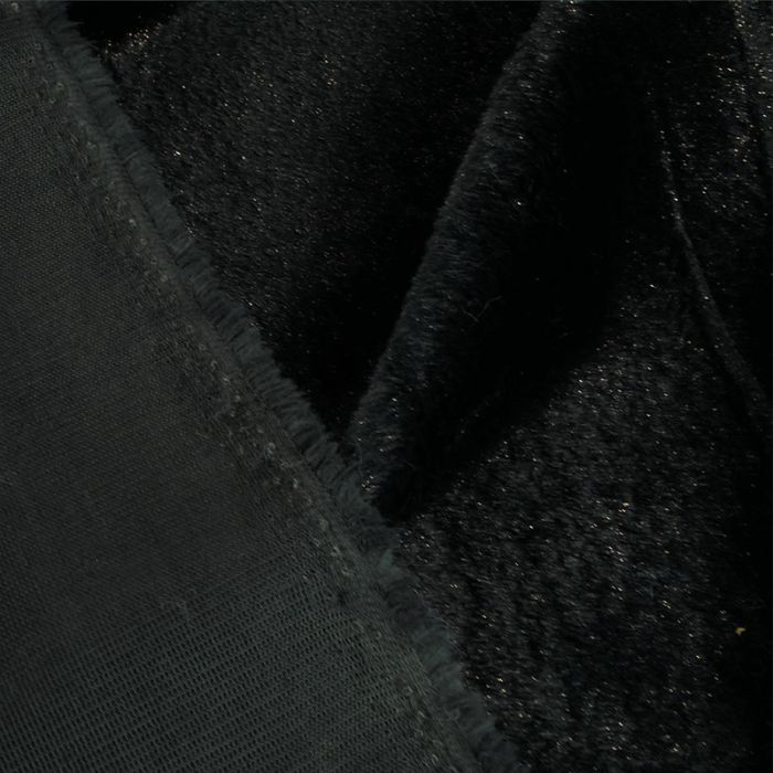 Tissu fausse fourrure à paillettes - noir x 10 cm