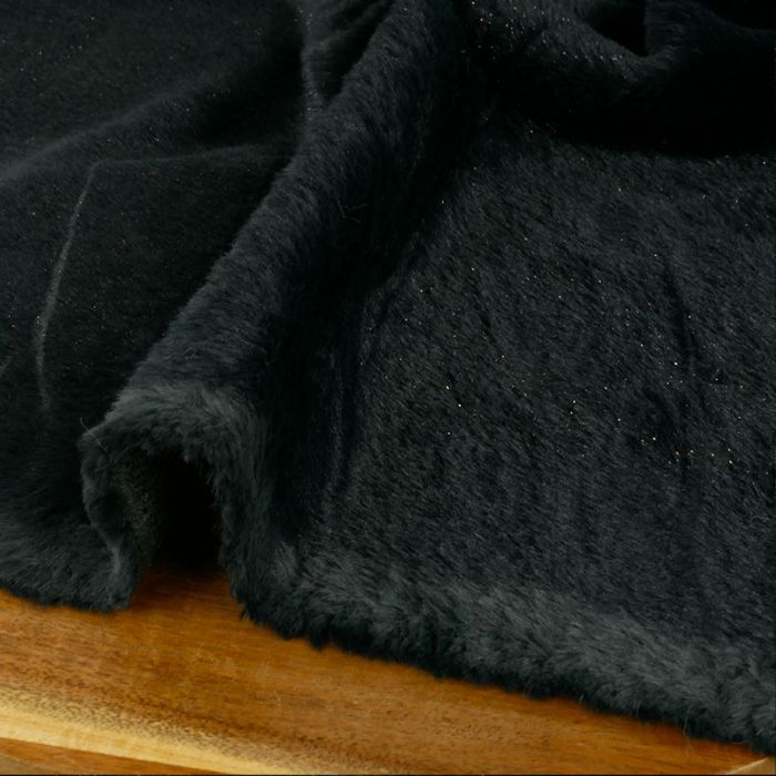 Tissu fausse fourrure à paillettes - noir x 10 cm