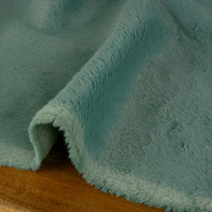 Tissu fausse fourrure à paillettes - vert de gris x 10 cm