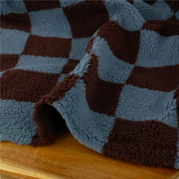 Tissu fausse fourrure sherpa damier - bleu bordeaux x 10 cm