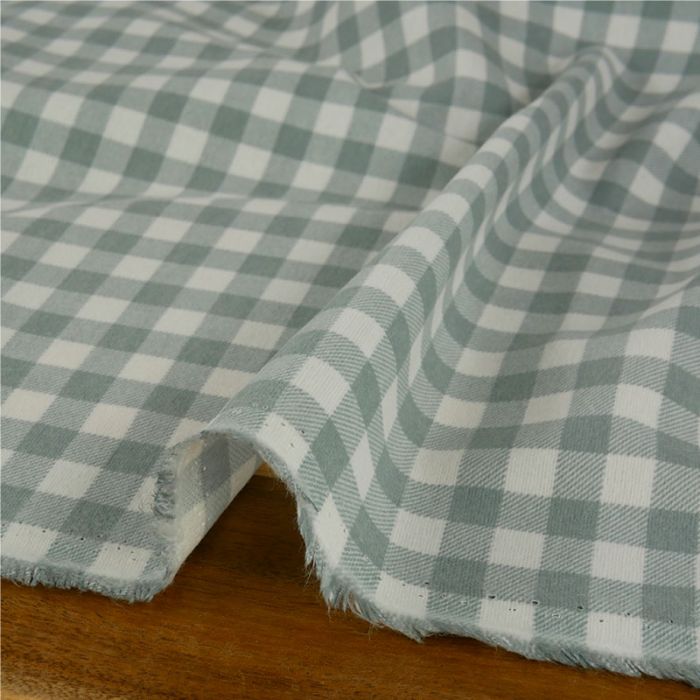 Tissu flanelle vichy carreaux - vert de gris x 10 cm