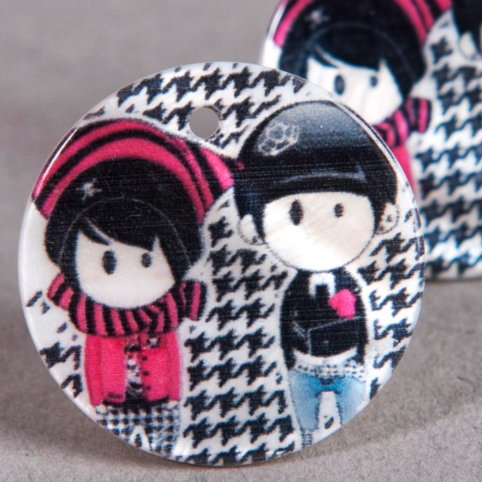 Pendentif sequin en nacre 25mm à motif couple pied de poule x1