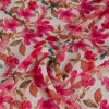 Tissu viscose aquarelle fleurs rose - écru x 10 cm