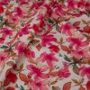 Tissu viscose aquarelle fleurs rose - écru x 10 cm