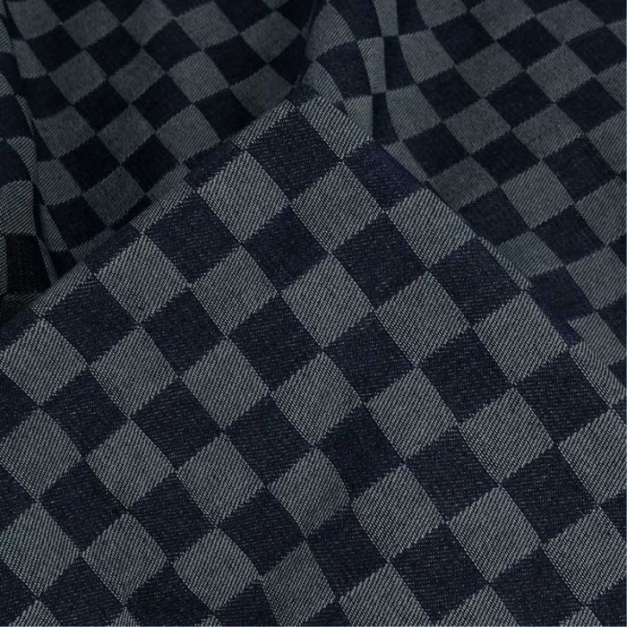 Tissu denim jacquard damier - bleu foncé x 10 cm