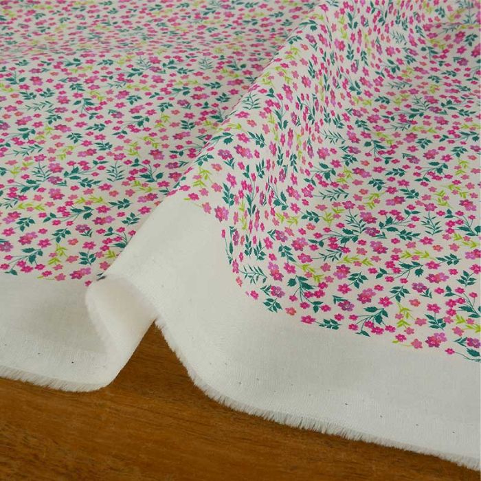 Tissu batiste coton mini fleurs - framboise x 10 cm