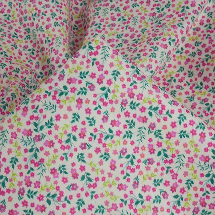 Tissu batiste coton mini fleurs - framboise x 10 cm