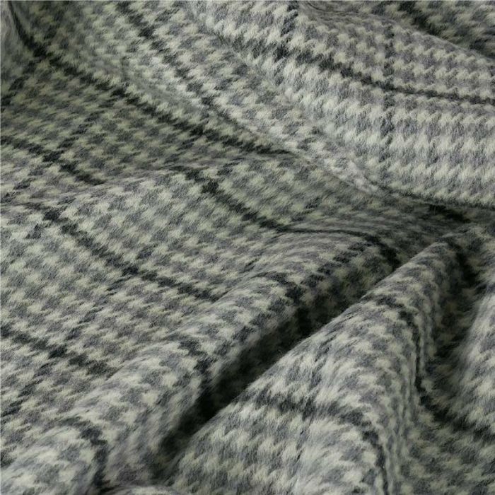Tissu lainage alpaga pied de poule haute couture - gris x 10 cm