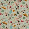 Tissu popeline coton chiens voitures - écru x 10 cm