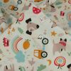 Tissu popeline coton chiens voitures - écru x 10 cm