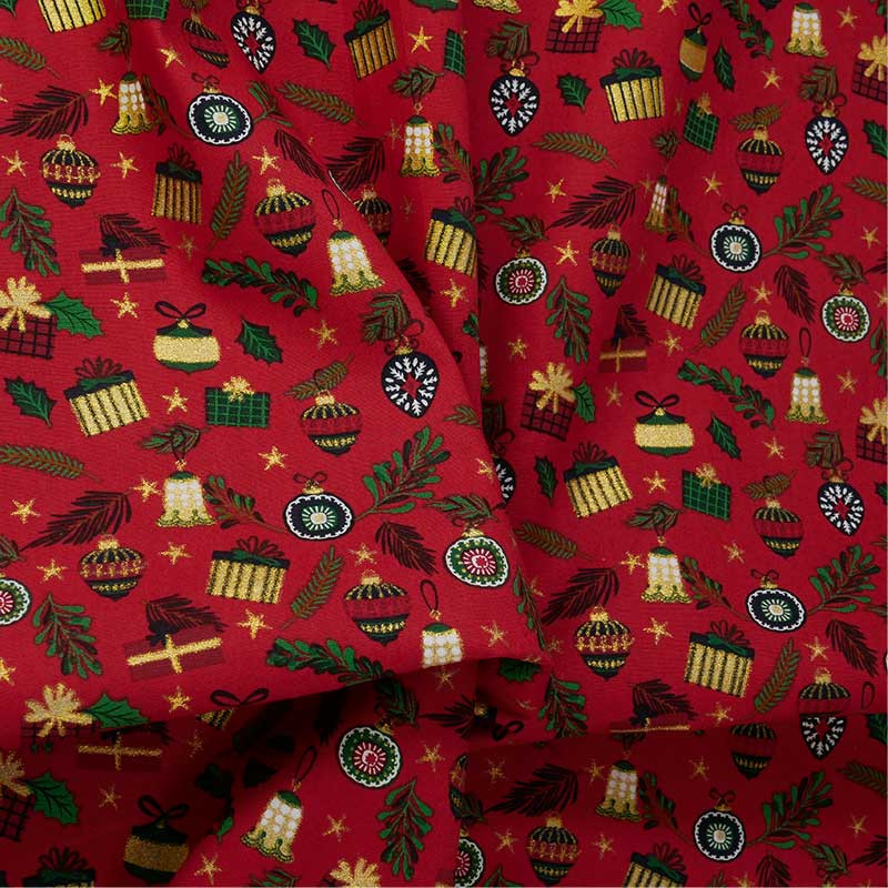 Tissu popeline de coton décorations Noël - rouge x 10 cm