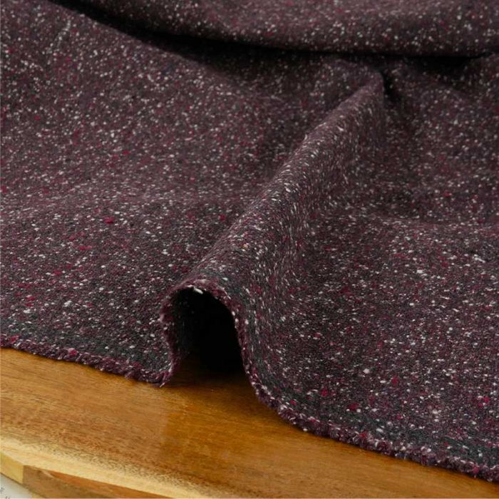 Tissu lainage chiné haute couture - aubergine x 10 cm