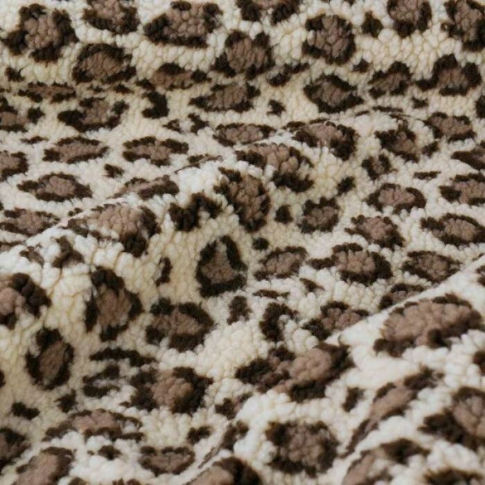 Tissu fausse fourrure sherpa mouton léopard - beige x 10 cm