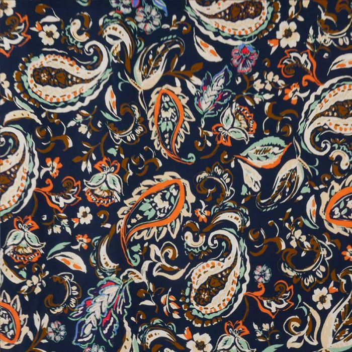 Tissu viscose Paislo bleu - Atelier de la création x 10 cm