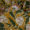 Tissu block print indien Oshari fleurs - ocre x 10 cm