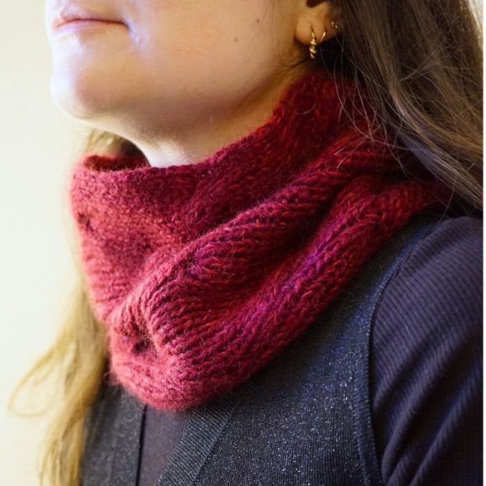 Kit tricot col Torsade bordeaux - L'Atelier