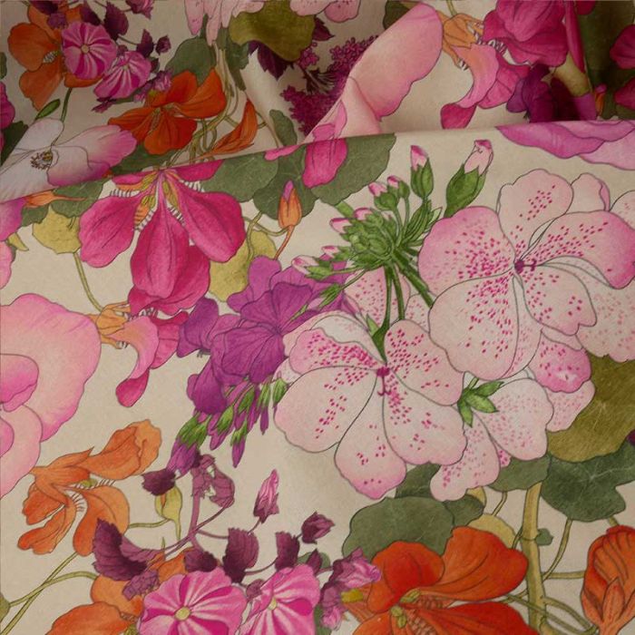 Tissu bachette fleurs capucine - rose x 10 cm