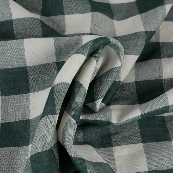 Tissu double gaze carreaux haute couture - vert x 10 cm