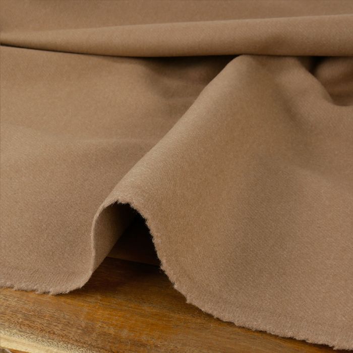Tissu drap de laine cachemire sergé haute couture - camel x 10 cm