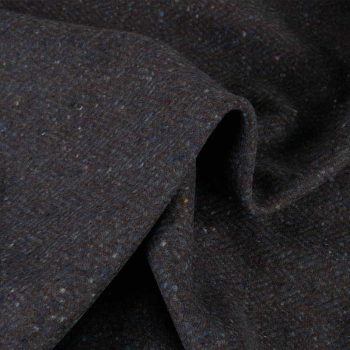 Tissu lainage tweed chevrons haute couture - bleu indigo x 10 cm