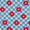 Tissu sweat léger fleurs damiers - bleu x 10 cm