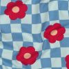 Tissu sweat léger fleurs damiers - bleu x 10 cm