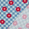 Tissu sweat léger fleurs damiers - bleu x 10 cm