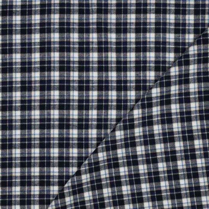 Tissu flanelle coton tartan petits carreaux - bleu marine x 10 cm