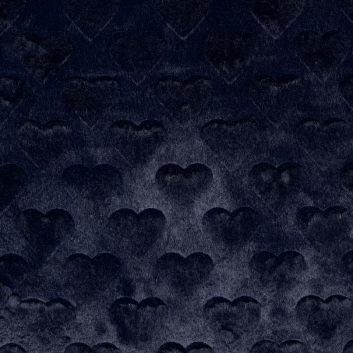 Tissu fausse fourrure coeurs - bleu marine x 10 cm