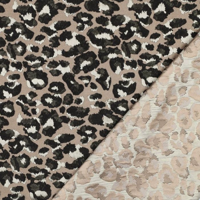 Tissu jacquard léopard lurex noir - beige x 10 cm