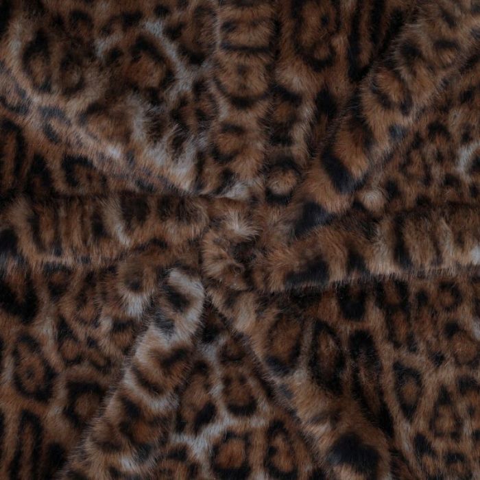 Tissu fausse fourrure léopard - brun x 10 cm