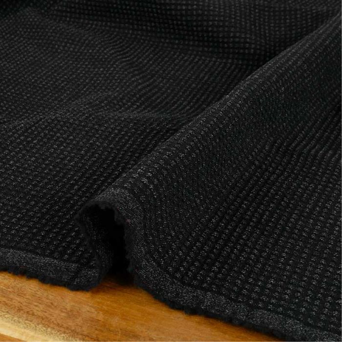Tissu Crêpe de laine quadrillé haute couture - noir x 10 cm