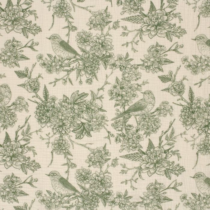 Tissu double gaze toile de jouy - menthe x 10 cm