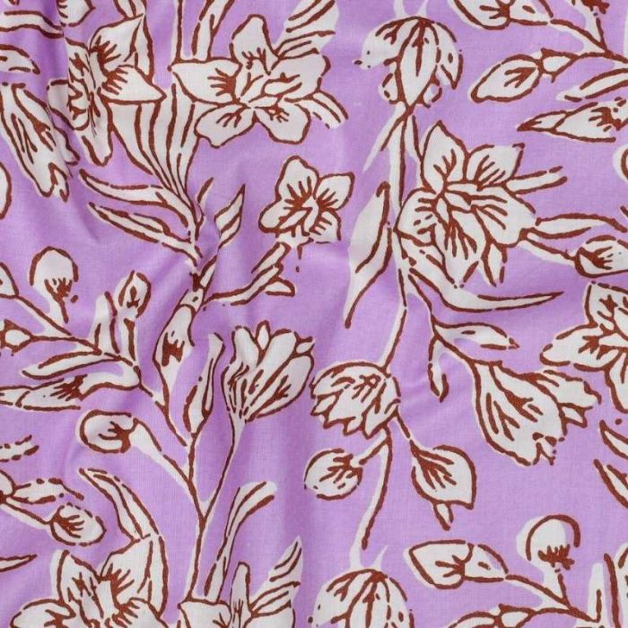 Tissu block print indien Keranya fleurs - lilas x 10 cm