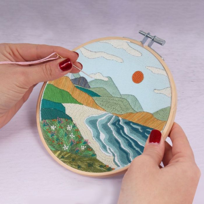 Kit broderie avec tambour - Paysage côtier