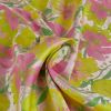 Tissu jacquard fleurs rose - jaune fluo x 10 cm