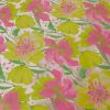 Tissu jacquard fleurs rose - jaune fluo x 10 cm