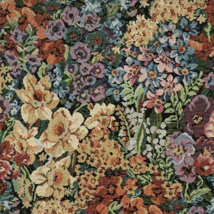 Tissu jacquard gobelin fleurs - multicolore x 10 cm