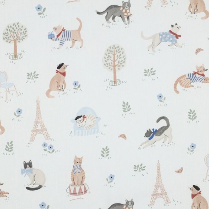 Tissu popeline coton chats de Paris - blanc cassé x 10 cm