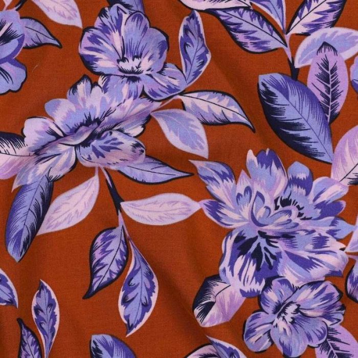Tissu viscose stretch grandes fleurs - camel x 10 cm