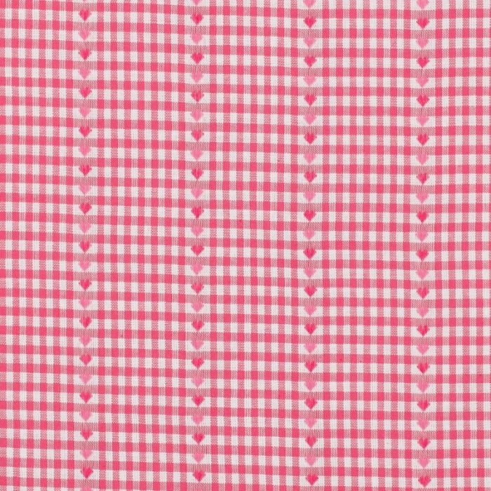 Tissu coton jacquard vichy coeurs - rose x 10 cm