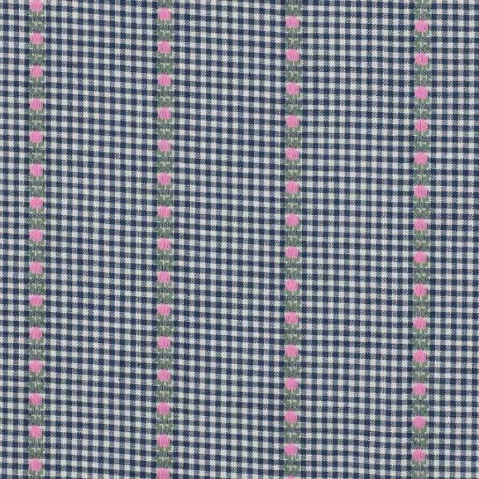 Tissu coton jacquard vichy fleurs - bleu marine x 10 cm