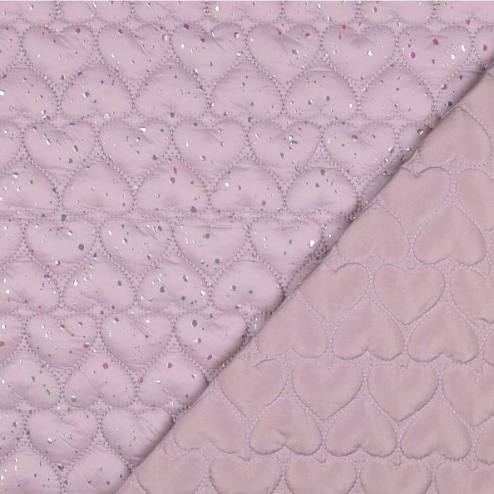 Tissu matelassé doudoune coeurs paillettes - vieux rose x 10 cm