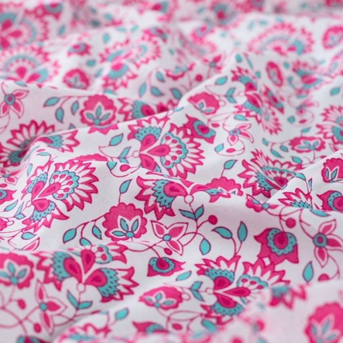 Tissu voile coton fleurs ethniques - rose fuchsia x 10 cm