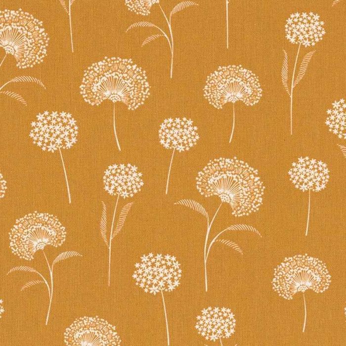 Tissu demi-natté canvas pissenlits - jaune moutarde x 10 cm