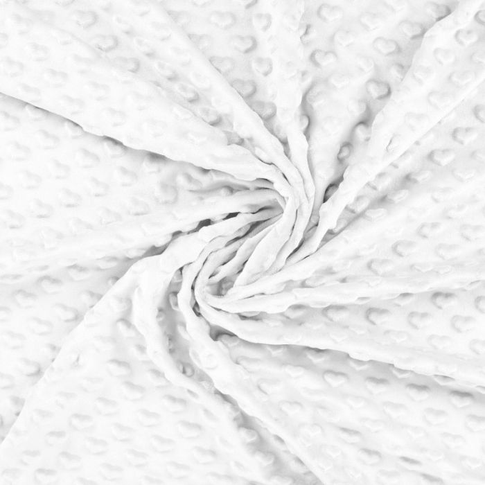 Tissu minky coeurs - blanc cassé x 10 cm