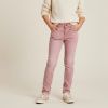 Tissu jean denim stretch paillettes - rose clair x 10 cm